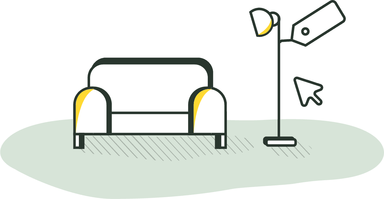 illustration representant des meubles en vente sur izidore